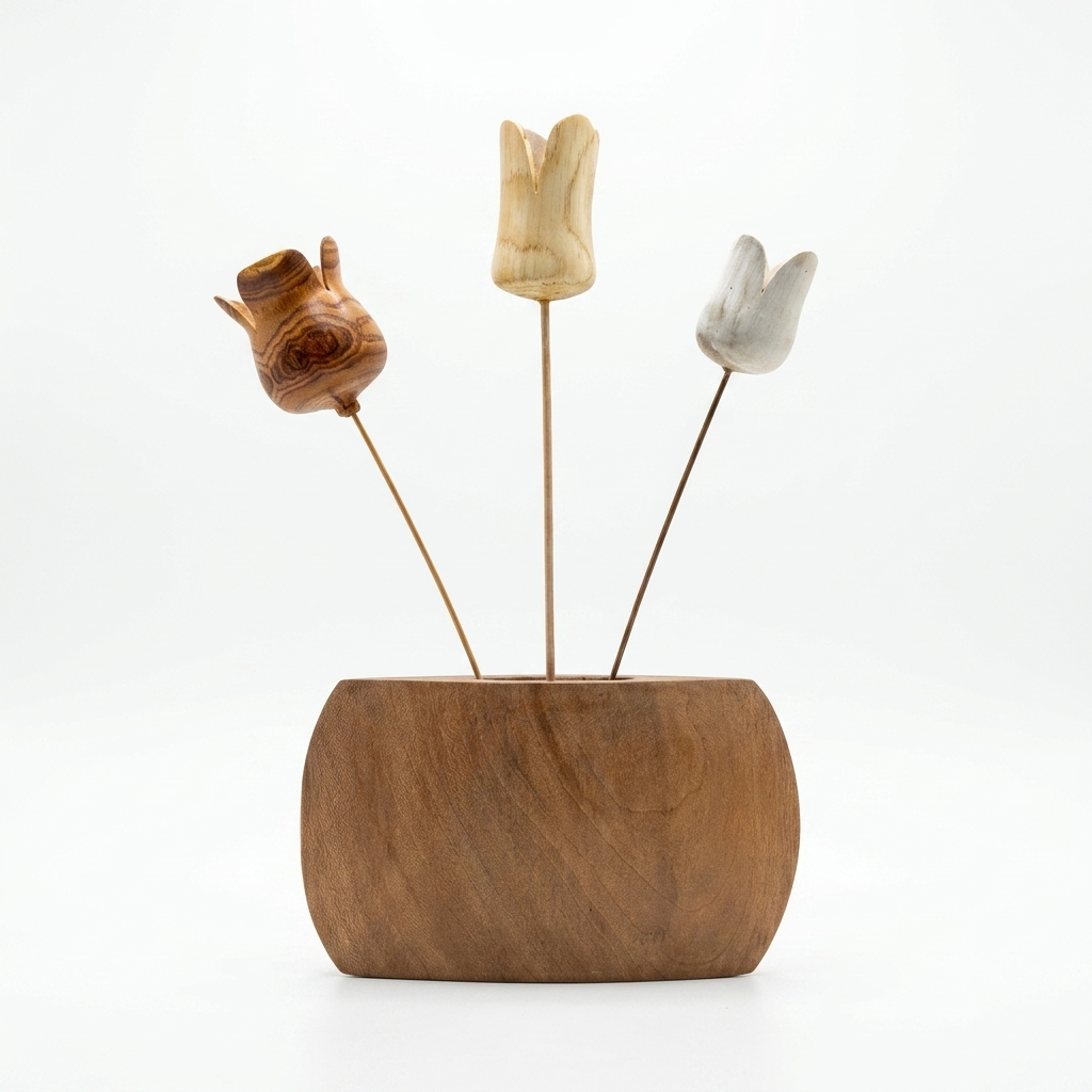 Pot de fleur - tulipes en bois tourné